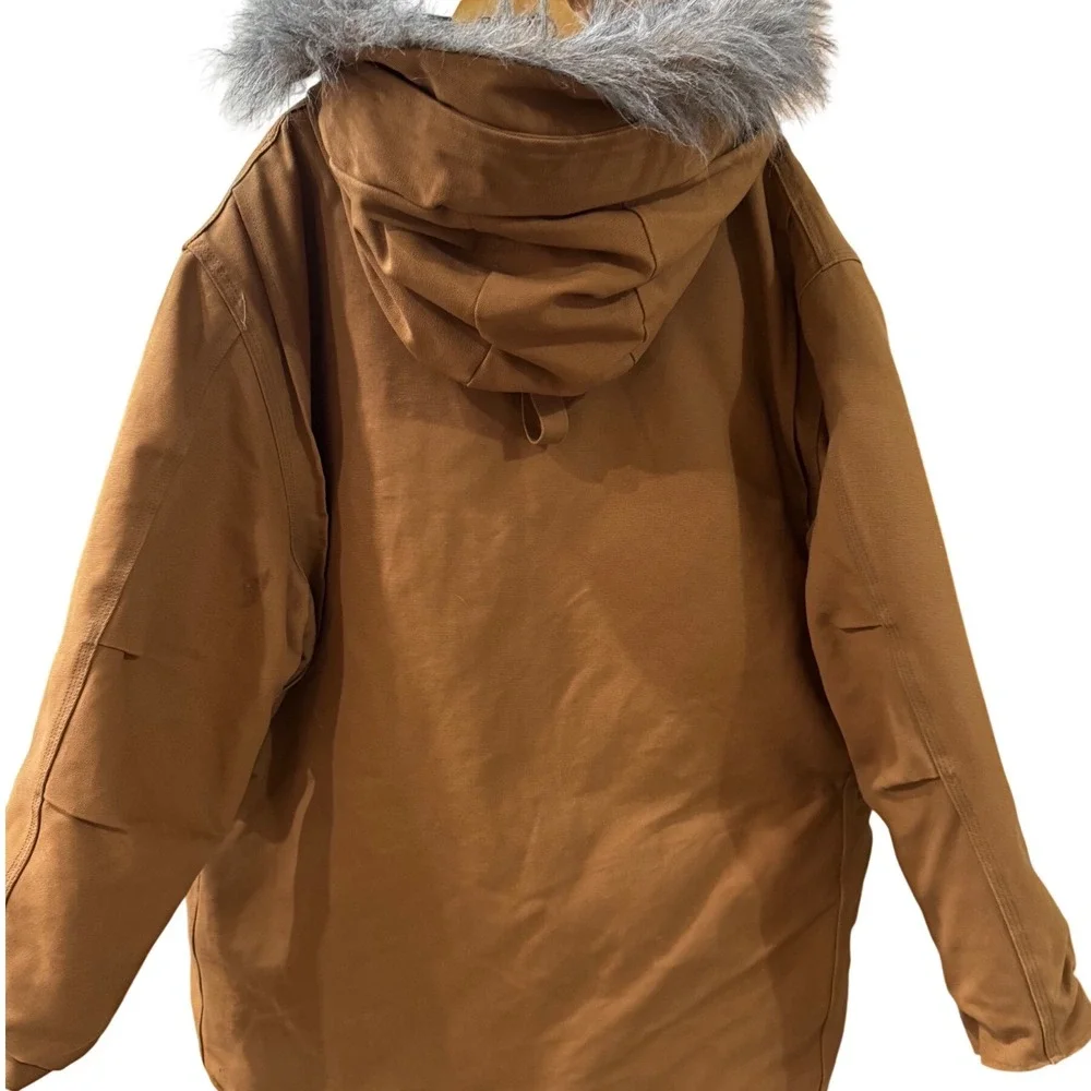Vintage Carhartt Arctic Quilt Lined Duck Parka Brown Faux Fur Hood Mens XXL NOS